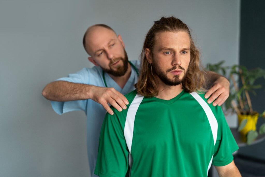 athlete doing physiotherapy front view 1